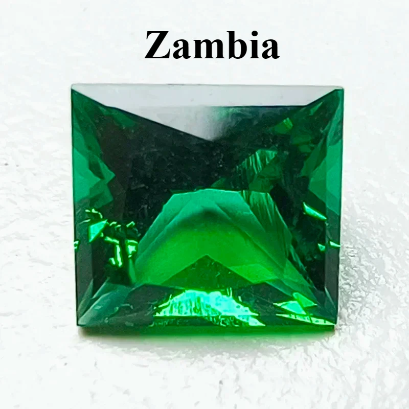 

Lab Grown Zambian Emeralds Princess Cut Hydrothermal Hand Cutting with Cracks Inclusions Inside Selectable AGL Certificate