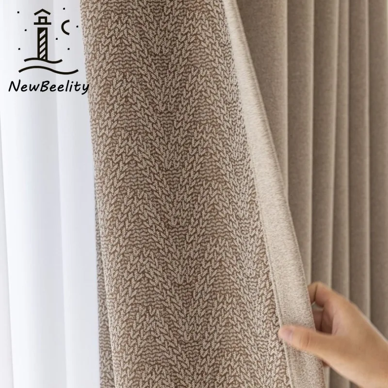 

New Cream Style AB Double-sided Chenille Cotton and Linen Blackout Curtains for Living Dining Room Bedroom Elegant Custom Size