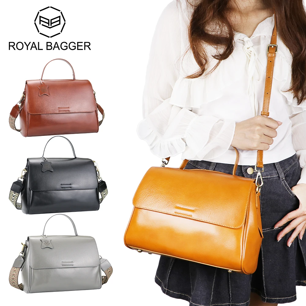 Royal Bagger Genuine Leather Women's Crossbody Bag, Fashion Vintage Large Capacity Handbags, with Two Shoulder Straps 1881