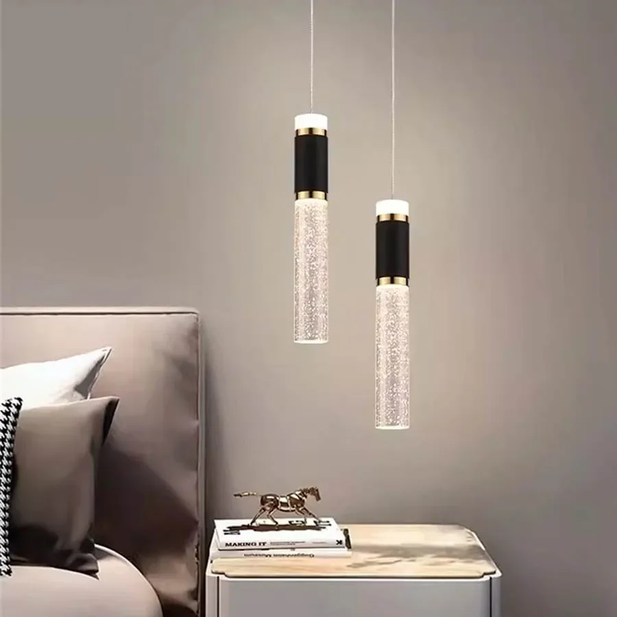 Imagem -02 - Nordic Crystal Led Pendant Lamp Mesa de Jantar Moderna Bolha k9 Crystal Teto Pendant Light Suspensão do Tubo Longo do Cilindro 1pc