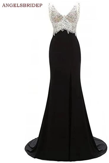 

ANGELSBRIDEP Crystal Beaded Mermaid Prom Dresses Sexy Backless Side Split Chiffon Abendkleider Formal Party Gowns Hot Sale