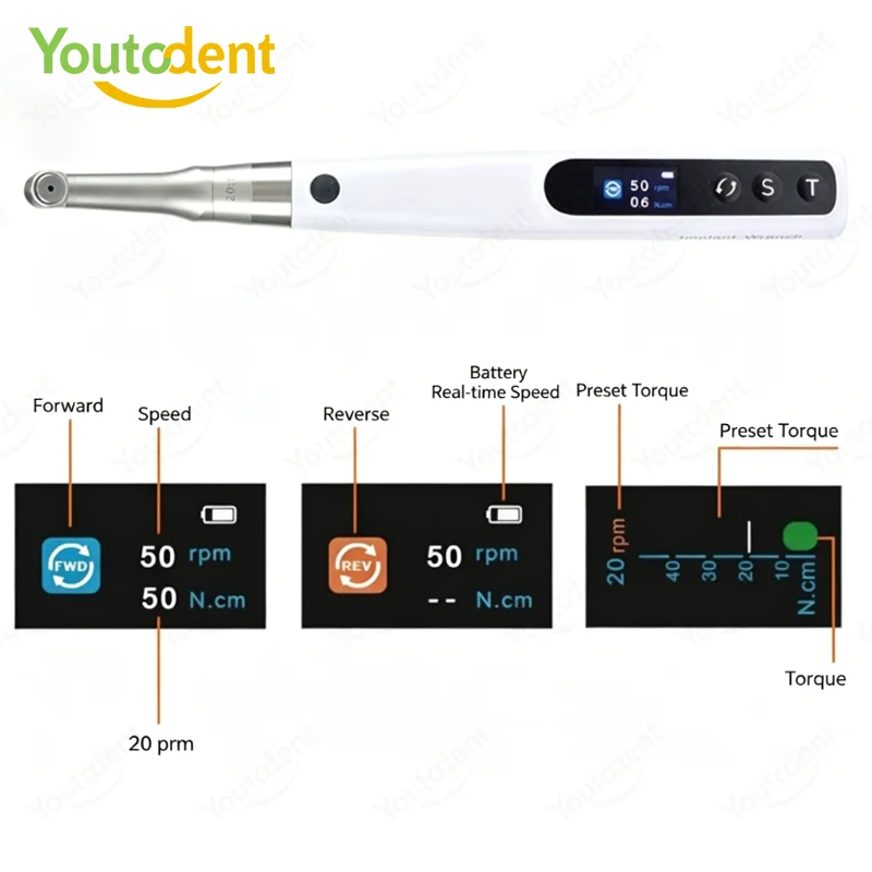 Wireless Dental Implant Motor Electric Torque Wrench 20:1 Contra Angle 10-50Ncm Adjustable Speed LCD Display Implant Driver view 2