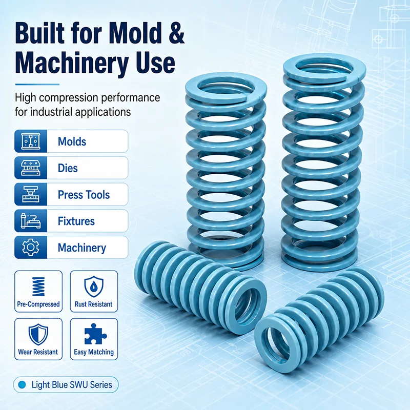 SWU Light Blue Die Spring Ultra Compression JIS Mold Spring OD 10.5-43mm Length 15-300mm Force 68.6-588.4N