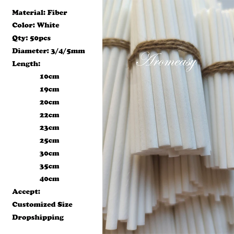 50pc 5/4/3mm 40/35/30/25/23/19/10cm White Fiber Reed Sticks Reed Diffuser Refill Sticks Home Fragrance Replacement Rattan Sticks