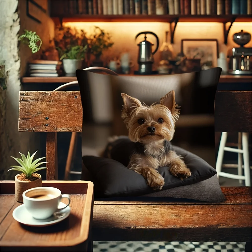 Vintage Yorkshire Terrier Double Sided Pillowcase, Retro Dog Print Decorative Cushion Cover, Insert Not Included