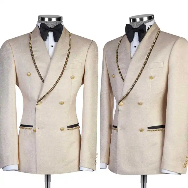 

Jacquard Men Suits 2 Piece Blazer Pant Rhinestone Men Wedding Formal Prom Jacket Customized Ropa hombre