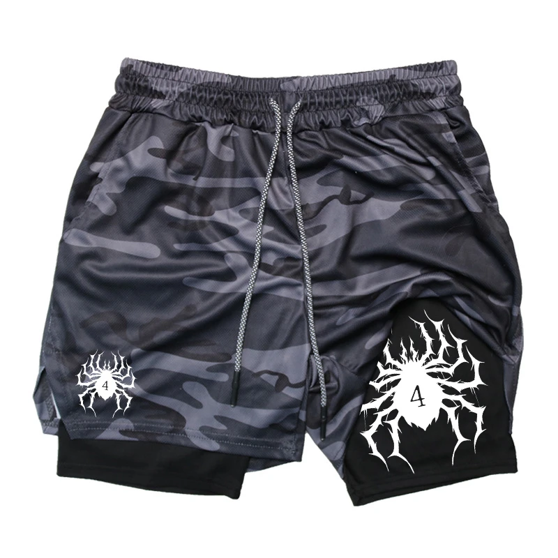 Spider Print 2 in 1 Performance Shorts for Men Gym Workout Running Shorts with Phone Pocket Towel Loop Sport Athletic Activewear