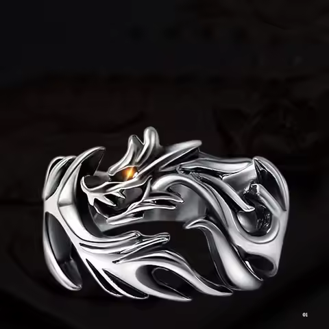 Dominant Flame Dragon Silver Ring for Men Vintage 925 Silver Adjustable Opening Ring Male Personality Finger Accessories