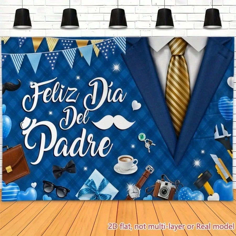 2D Flat 2D Flat - High-Definition Printed Party Banners For Father'S Day Featuring A Blue Suit Backdrop. Ideal For Photo Opport