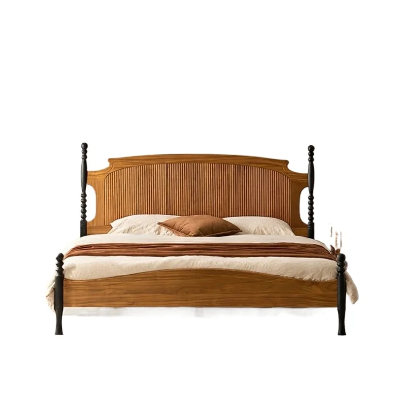 

Myanmar teak French retro log bed Wacheng old teak pure solid wood medium ancient style 1.8 master bedroom double wedding bed
