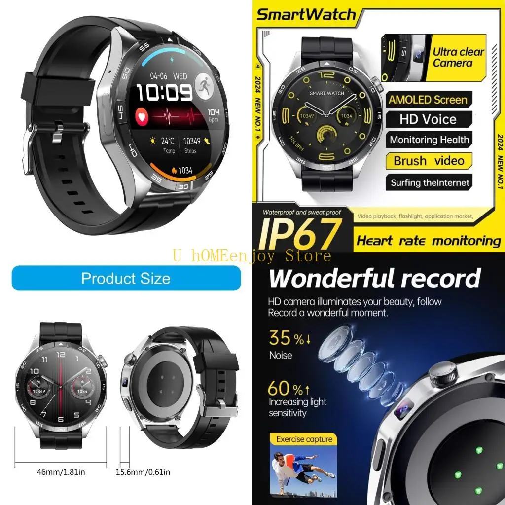 

B0KF 4G Step Trackers Watch Smartwatch with Calendar Camera Heart Rate Monitoring