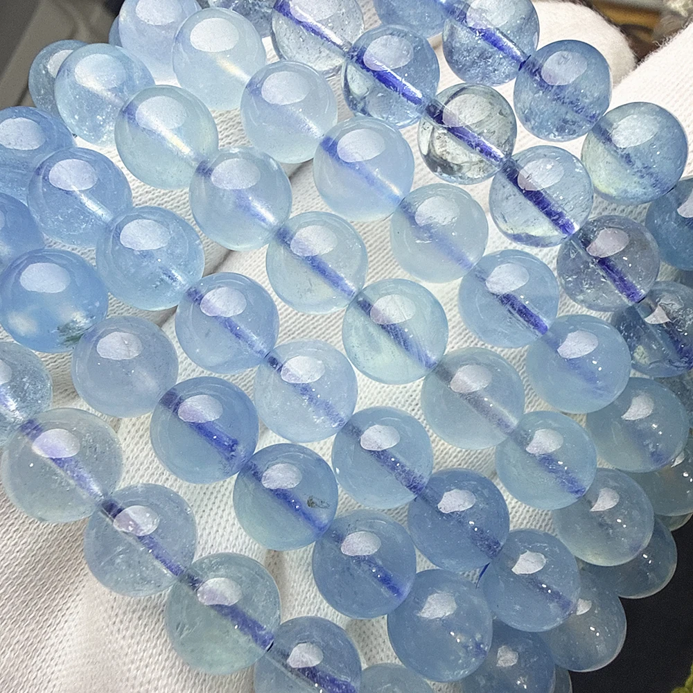 Natürliches 4A-Aquamarin-Armband mit runden Perlen, Halskette zur Herstellung von edlem Schmuck, lindert Müdigkeit, Geburtsstein für März – Detail 6