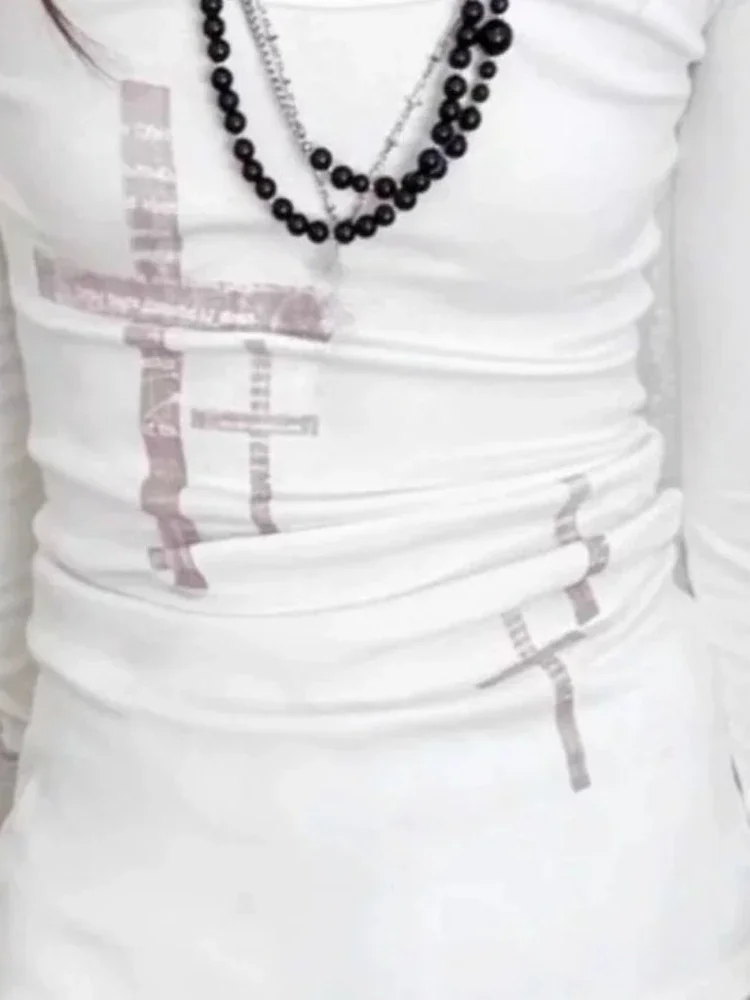 

Y2K Vintage Punk T-Shirt for Women, Harajuku Streetwear, Gothic Cross Print, Bodycon Fit Casual Tee