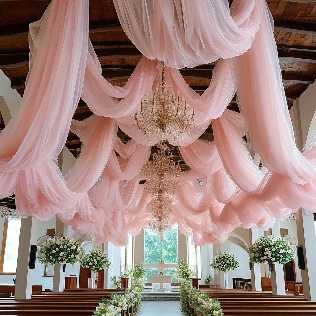 

1pc Light Pink Tulle Canopy/Ceiling Decoration for Wedding Arches/Ceiling Decorations - Can be DIYed for Romantic Scenes