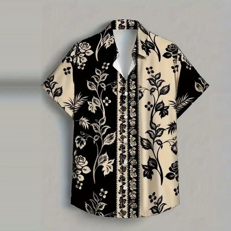 

Large size men's printed short-sleeved shirt top summer new loose and thin casual shirt