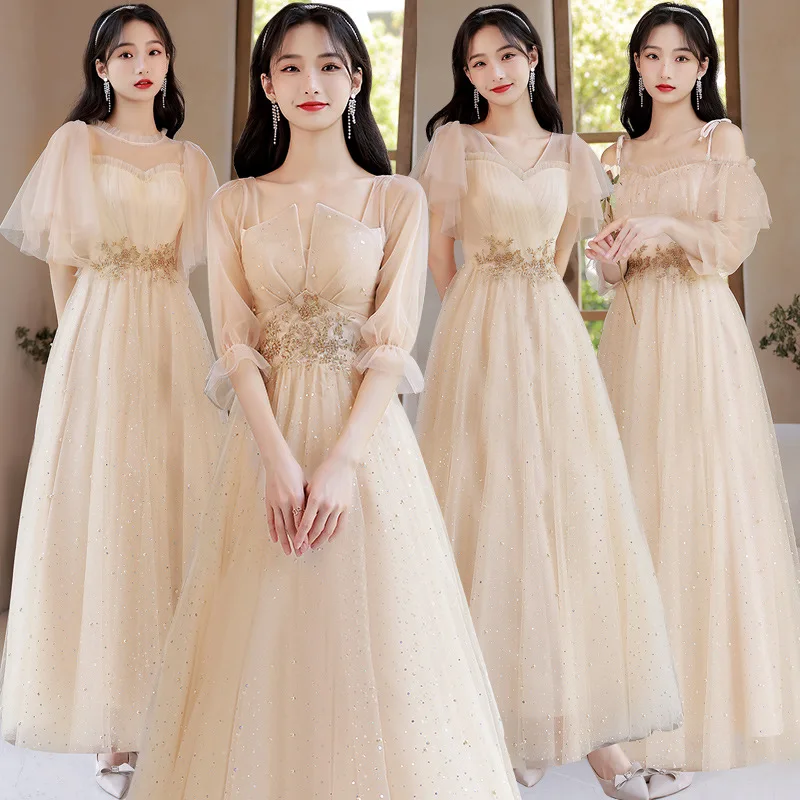 

Wedding Bridesmaid Team Dress Sexy Tied Gauze Dresses Temperament Elegant Evening Party Gown Fashion Sequins Bride Cheongsam