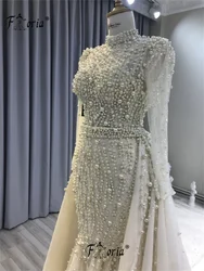 Elegant Dubai Pearls Mermaid Evening Dresses with Detachable Train Beaded Woman Wedding Party Gown Couture High Event Dress 2024
