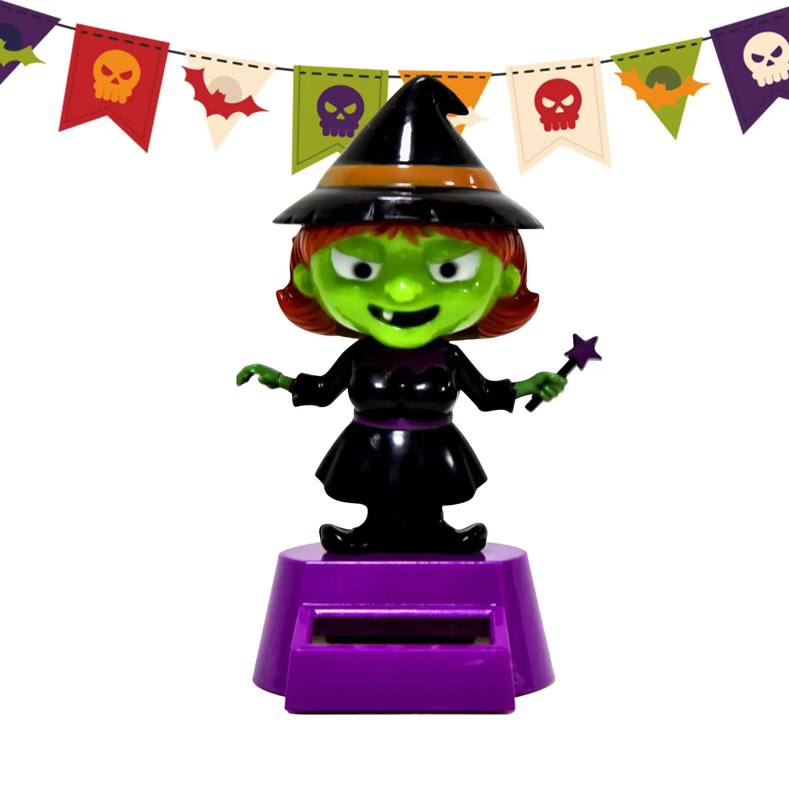 

Solar Powered Halloween Skull Witch Ghost Car Automatic Shaking Head Car Interior Decoration for Home Desktop Women Men