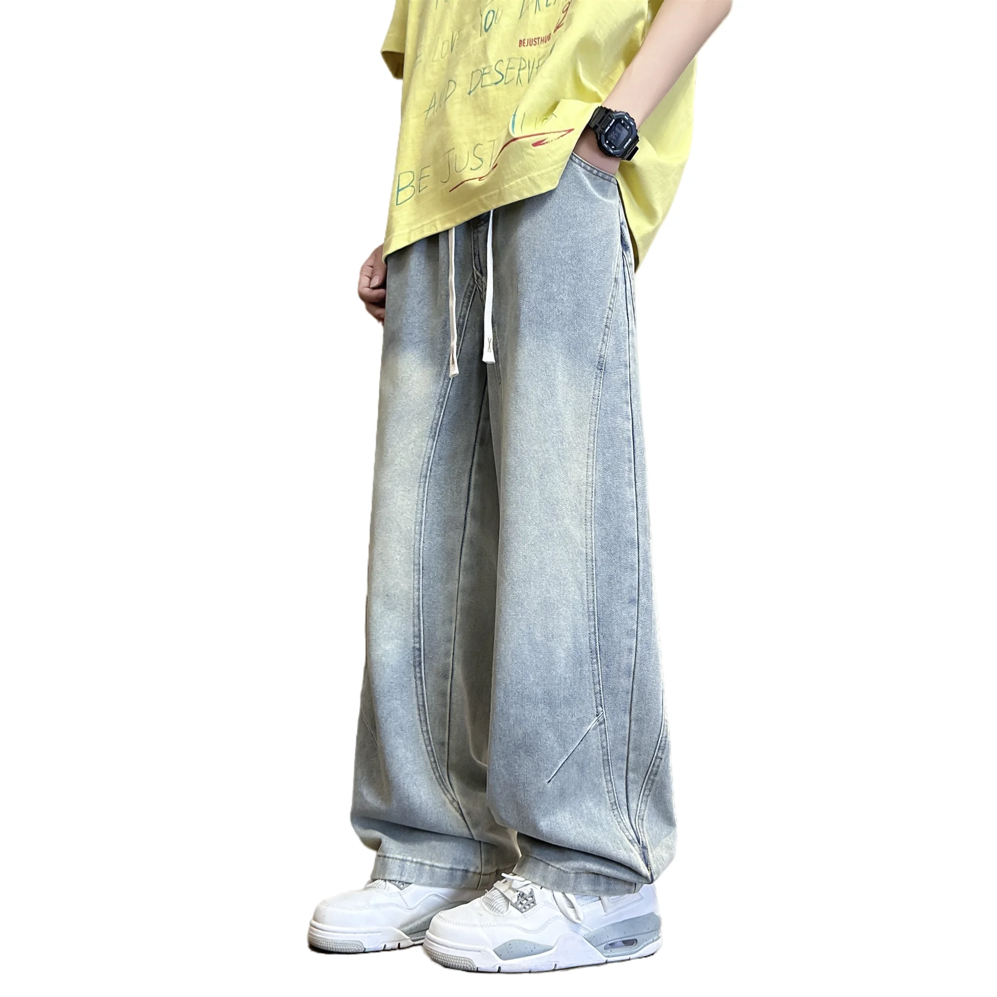 

Мужские модные джинсы из смесового хлопка на все сезоны, свободные прямые брюки — стильные повседневные брюки с широкими штанинами в уличном стиле