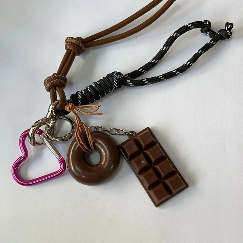 Creative Heart Bag Pendant Mobile Phone Lanyard Colorful Braided Rope Keychain Pendant Backpack Decor Accessories