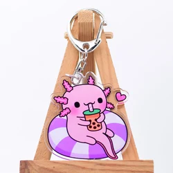 Drinking  Juice Axolotl Keychain Cute 15 Styles Arcylic Cartoon Figures Keyrings Kawaii Accessories