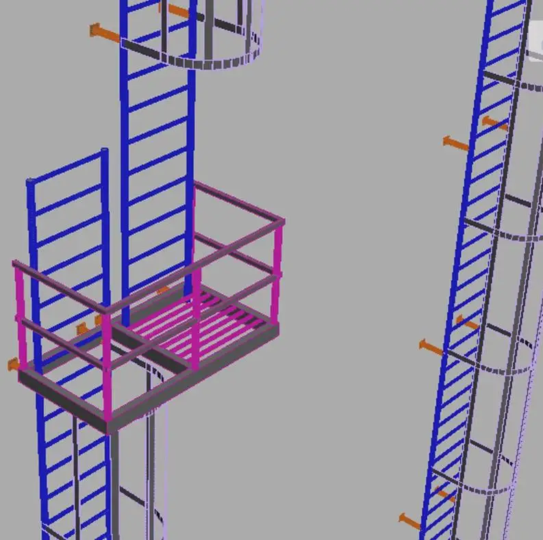 บันไดหนีภัยฉุกเฉินแบบเคลือบผงเหล็กชุบสังกะสีสำหรับภายนอกอาคาร ป้องกันสนิม