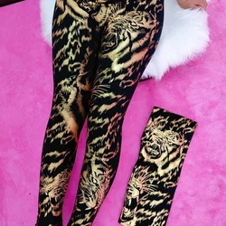 Summer Spring Black Gold Tiger Thin Sequin Women's Leggings Pants High Waist Plus Size Pencil Trousers