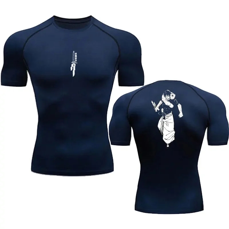 Chemise de compression Anime pour homme, chemise de sport, haut d'équitation, fitness, serré, respirant, imprimé, athlétique, séchage rapide, protection contre les éruptions cutanées, salle de sport