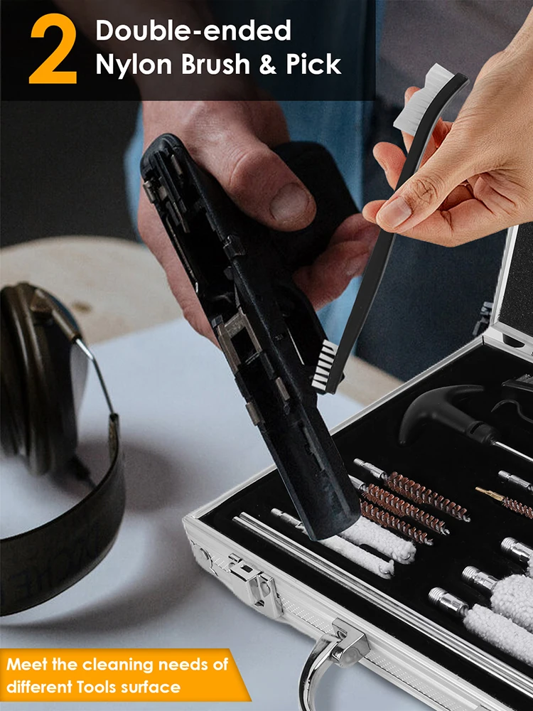 Peralatan Pembersih Senjata Set Kotak Sikat Laras Senjata Peralatan Sikat Laras untuk Senapan Pistol Senapan Panah Peralatan Pembersih Senjata