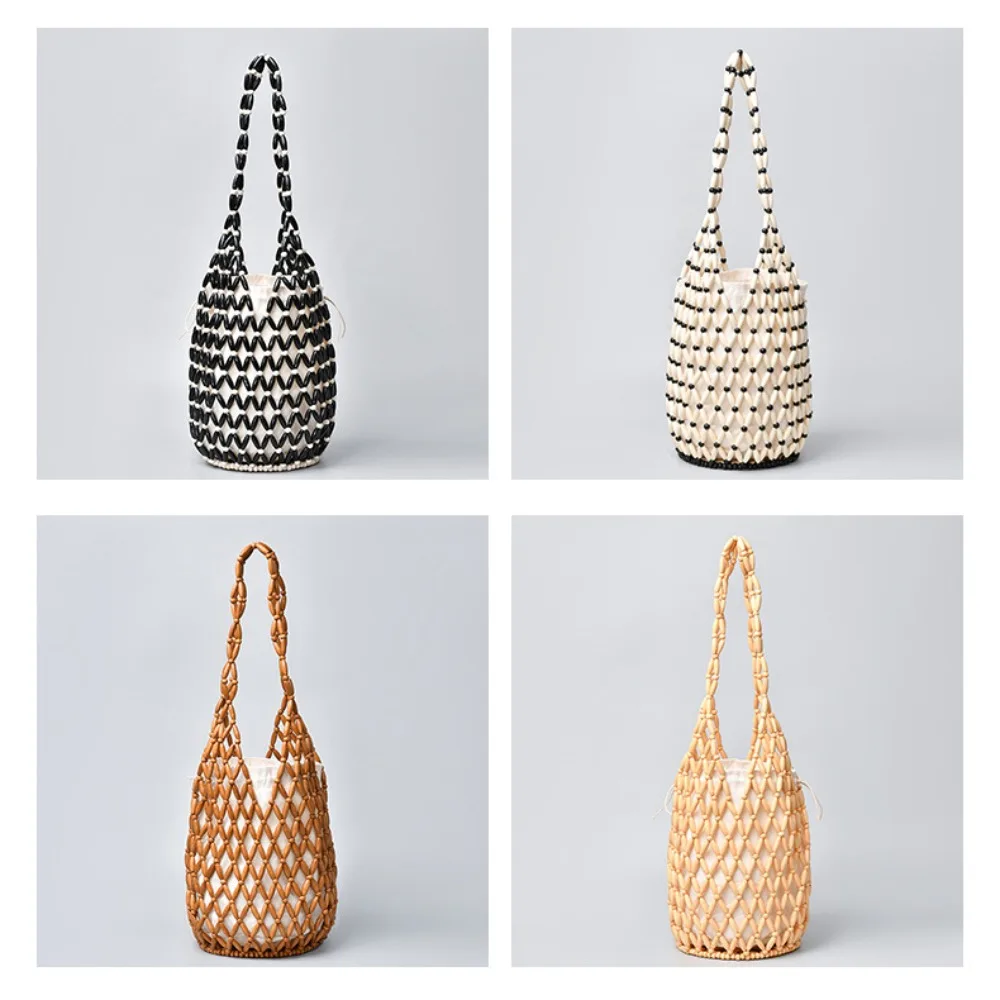 Elegant Bohemian Woven Hand Bag Female Style Exquisite Design Wooden Bead Tote Handmade Summer Beach Handbag Female Fashion