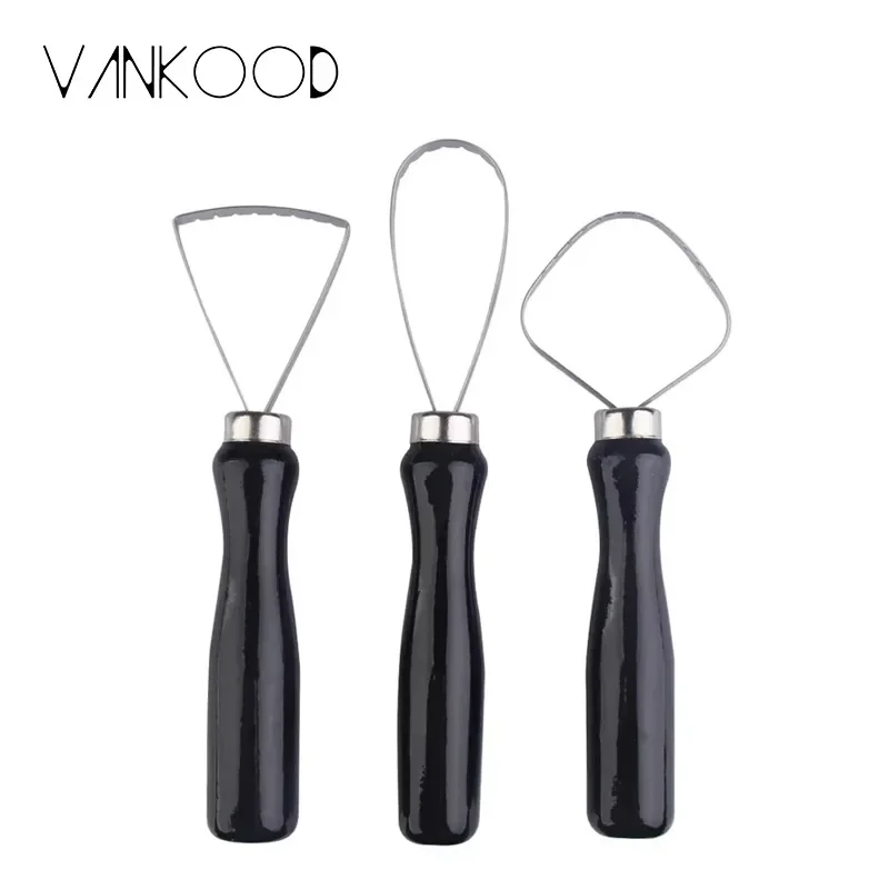 3Pcs Wood Pottery Clay Sculpture Big Loop Tool with Steel Flat Wire herramientas de arcilla