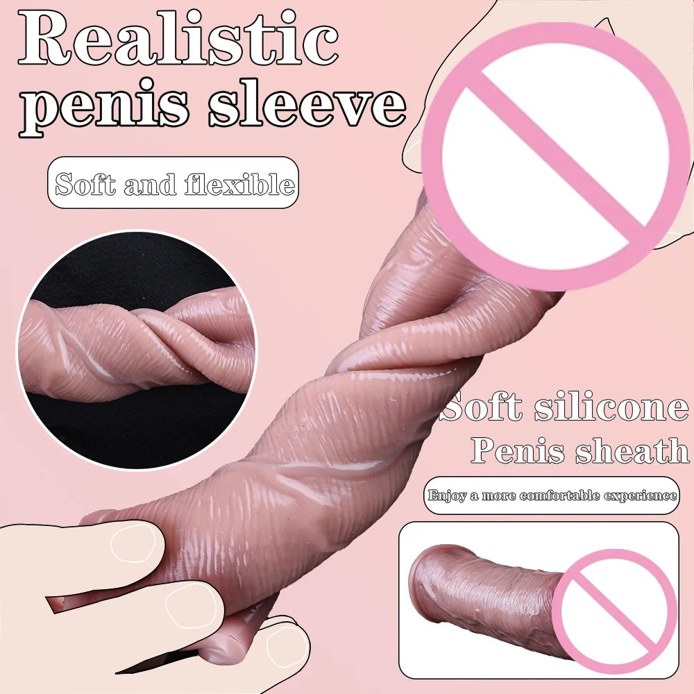 Long Big Penis Sleeve Male Thick Penis Sleeve Realistic Penis Soft Flexible Liquid Silicone Real Skin Texture Couples Bedroom Fun Adult Sex Toy Male Products view 8