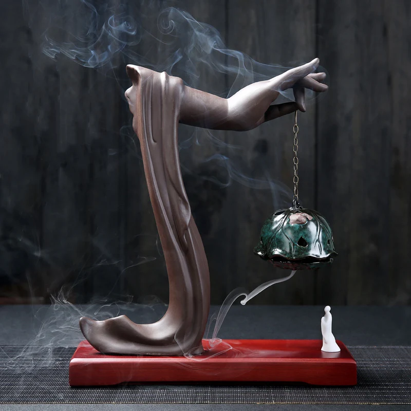 With 20Cones Ceramic Incense Waterfall Backflow Holder Buddha'S Hand Censer