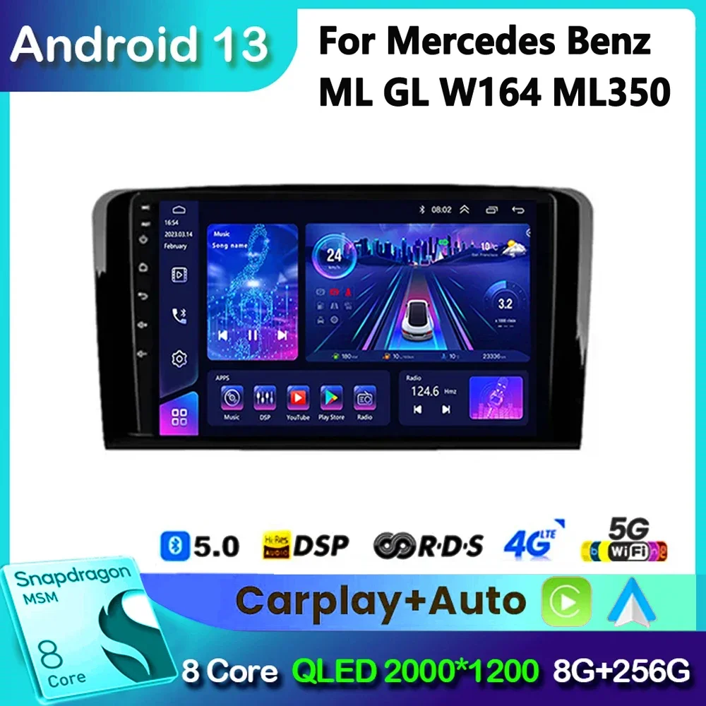 For Mercedes Benz ML GL W164 ML350 ML500 GL320 X164 ML280 GL350 GL450 auto audio screen Android Auto Car Radio Carplay