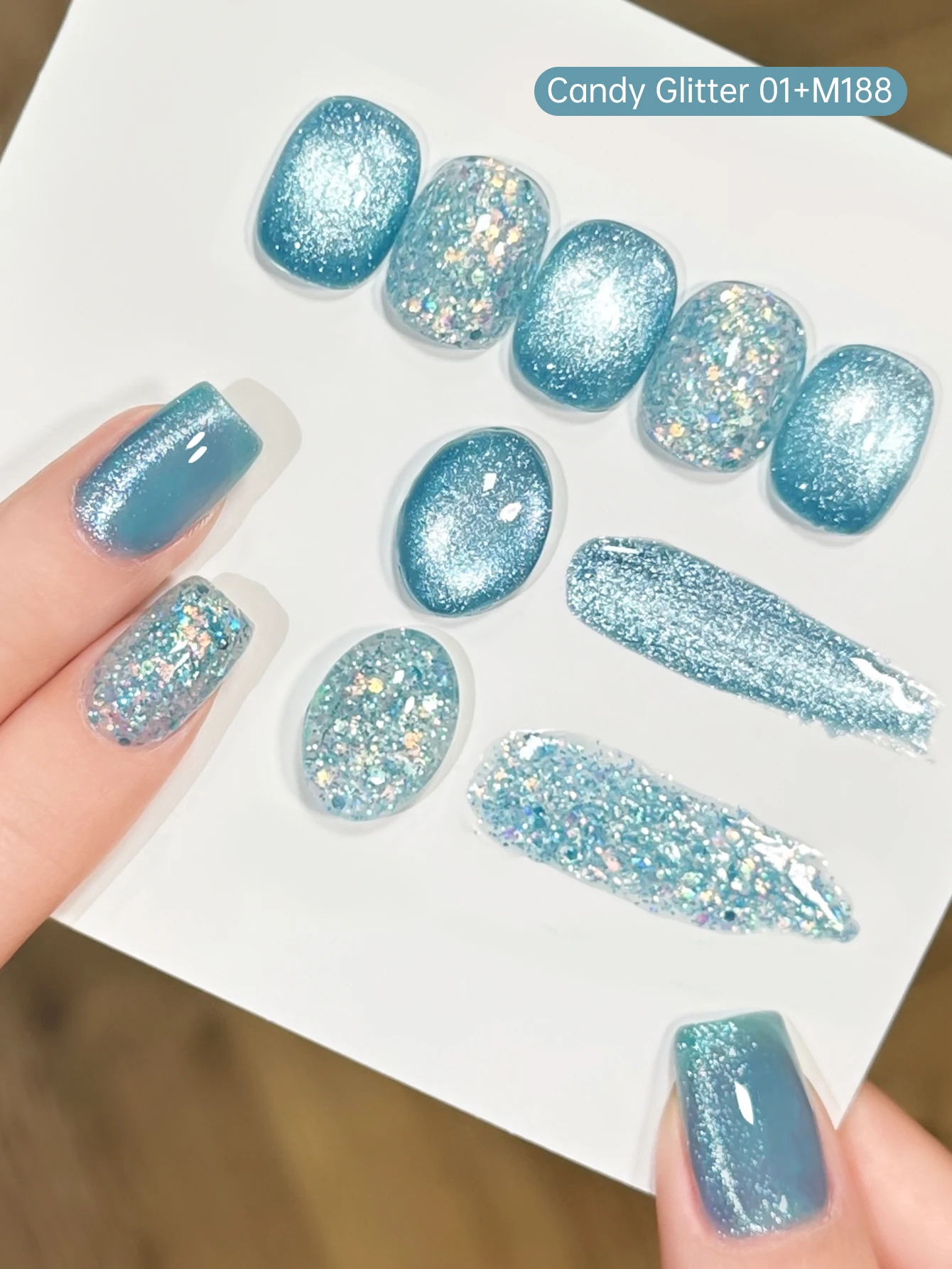 Bonbon-Pailletten 01 – Frühling und Sommer, neue beliebte Bonbon-Serie, Maniküre, blaue Pailletten, gepaart mit superhellen blauen Kristallmagneten