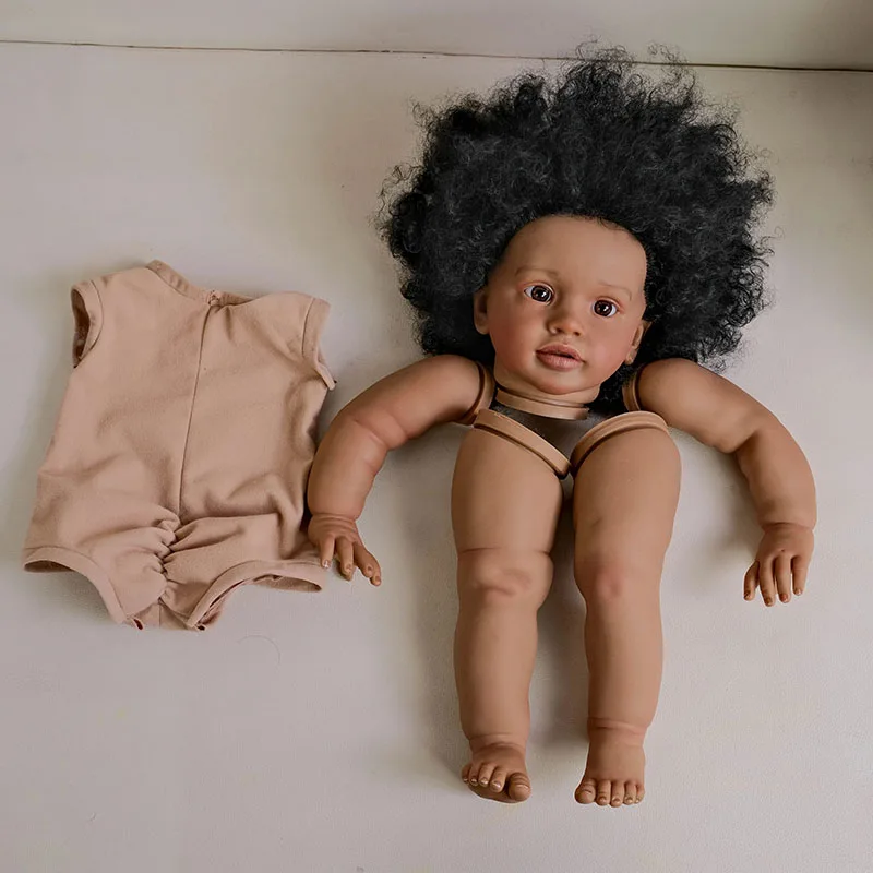 

26inch Dark Skin Lifelike Finished Doll Size Already painted doll parts with Cloth Body Pippa DIY Toys Gifts for Children