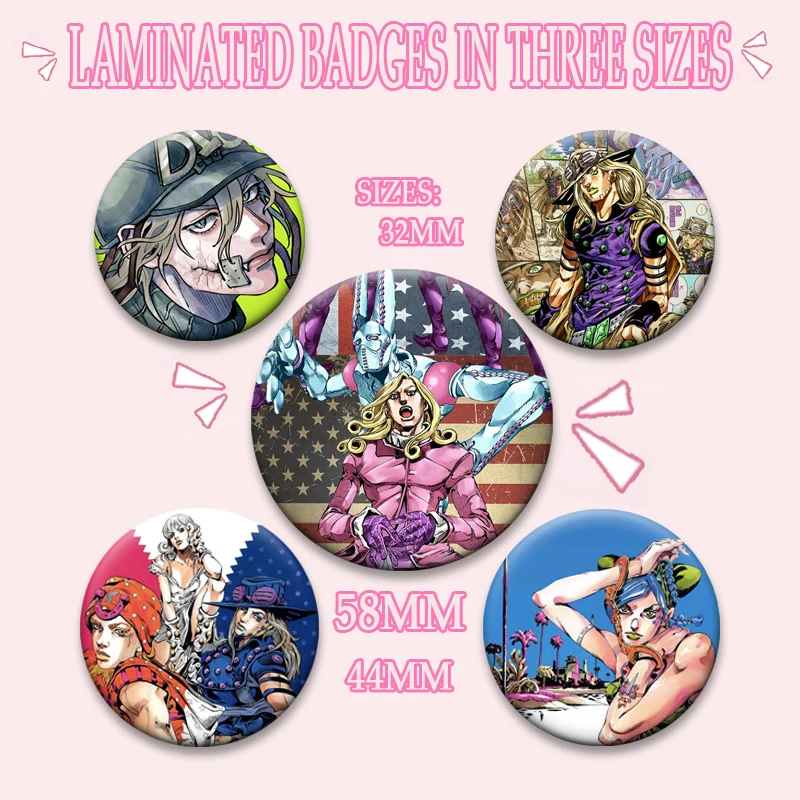 32/44/50/58 مللي متر الكرتون نمط شارة أنيمي جوجو مغامرة غريبة دبابيس لحقيبة الظهر ملحق اليدوية دبابيس المينا المستديرة