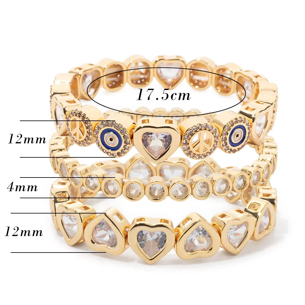 2024 New Heart Harm Bracelets For Women Gold Color Copper Beaded Bracelets Crystal Charm Hand Accessory