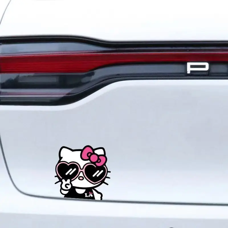 HelloKitty Car Cartoon Cute Decorative Stickers Kawaii Cat Wearing Sunglasses Biyie Car Body Stickers Scratch Cover Accessories