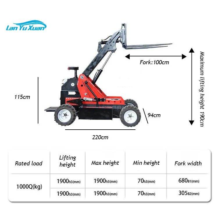 1 ton 1.5 tons 1000 1500kg outdoor mini Remote Control electric portable rough terrain off-road forklift accessory Deposit link