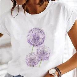 G018  Women Dandelion T-shirts Fashion Clothing Cartoon Clothes Watercolor  Short Sleeve Spring Summer Female Tee Graphic Tshirt