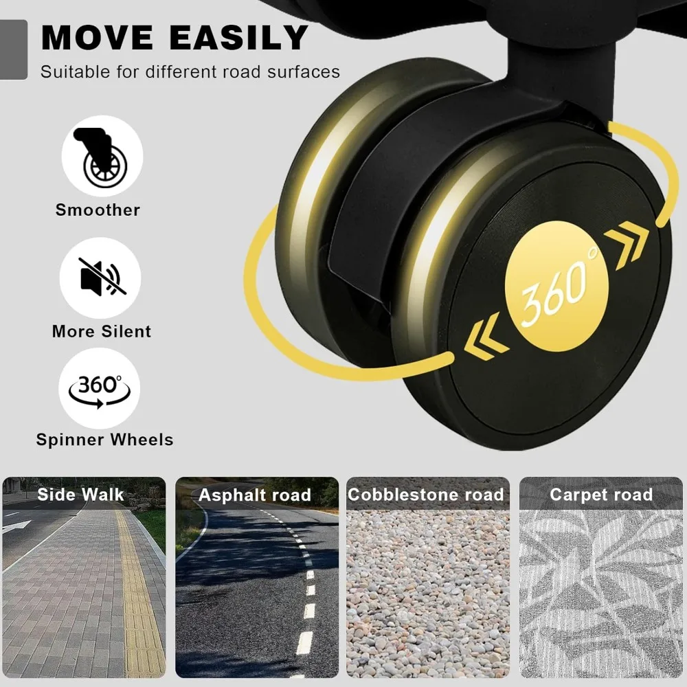 Aluminum Frame Carry-On and Checked Luggage Set - PC ABS Hard Shell TSA Lock No Zipper, Black, 20/28 Inch Travel Suitcases