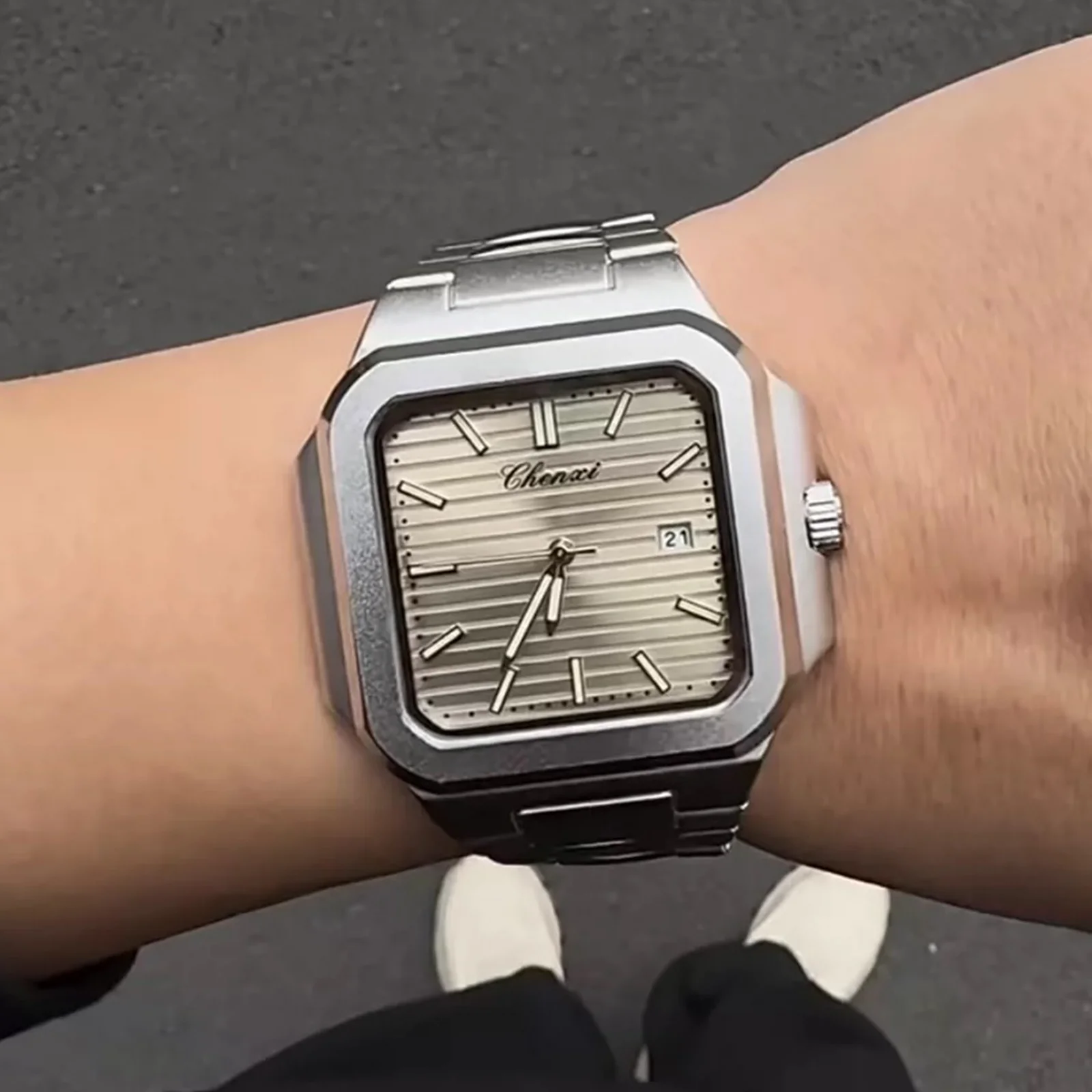 

НОВЫЕ мужские роскошные часы CHENXI 8266, повседневные деловые кварцевые наручные часы с большим квадратным циферблатом и светящимся календарем из нержавеющей стали