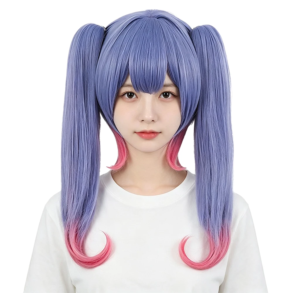 

Detachable Clip-on Double Ponytails Cosplay Wig 50cm Short Lavender Blue Pink Ombre Wig Heat Resistant For Daily Party Anime
