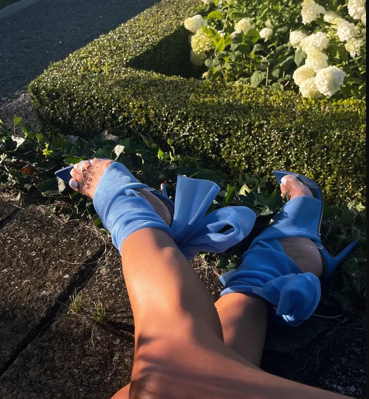 Tulle Lace Up Sandals Pvc Straps Pointed Toe Hollow Stiletto Heels Mesh Summer Women Sexy Casual Party Dress Clear Shoes