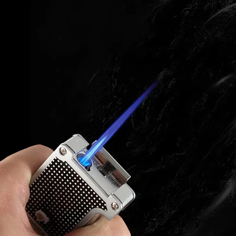 New COHIBA Cigar Lighter Metal Single Straight Charge Portable Blue Flame Windproof Lighter with Cigar Opener Tool(No Gas)