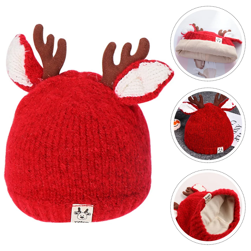 

1Pcs Antler Hat Warm Winter Kids Knitted Woolen Hat Baby Outdoor Soft Cold Weather Cap Woolen Hats Antler Hats