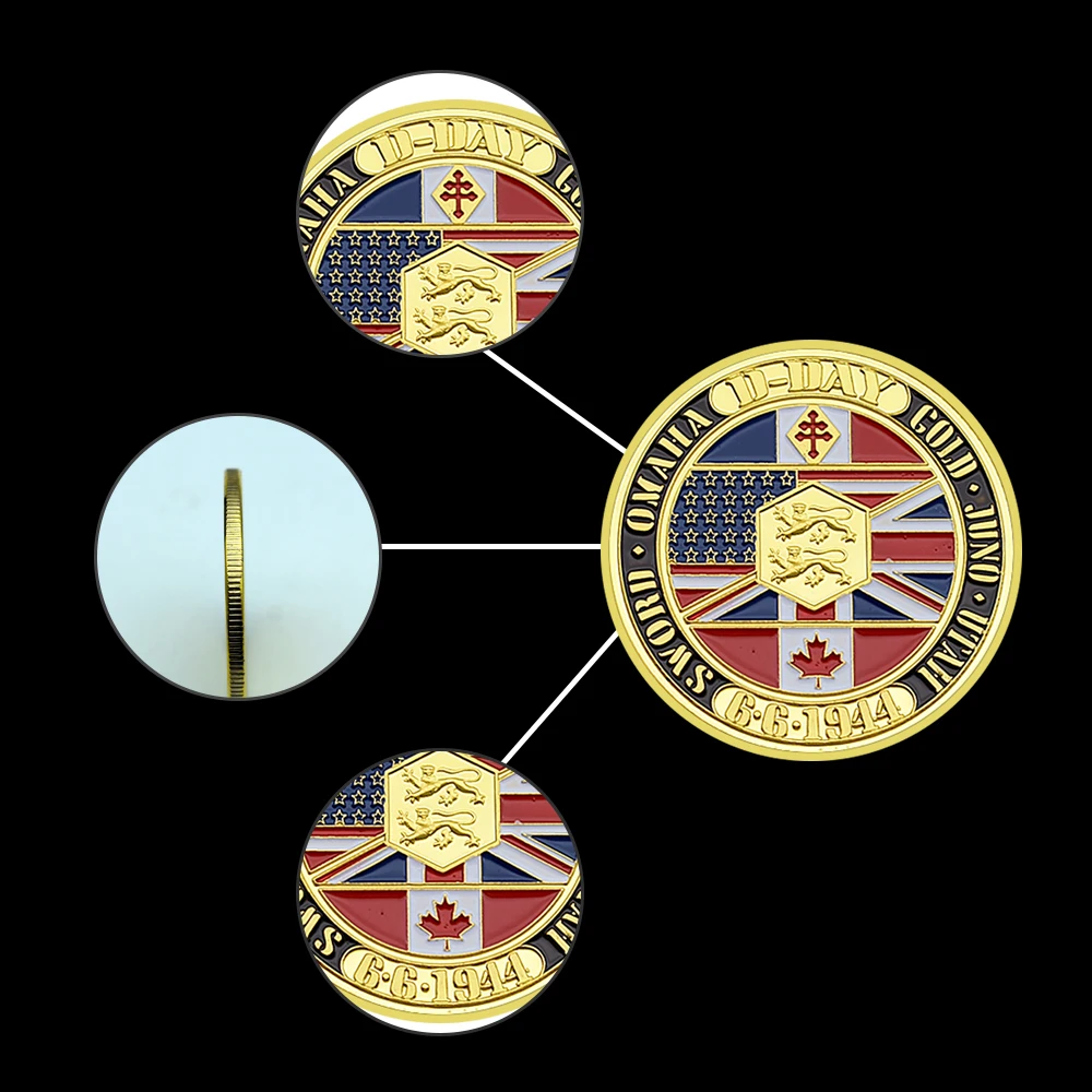 D-Day 6.6.1944 Commemorative Coin – Normandy Landing WWII Victory Token – Allied Forces Flags Gold Souvenir Gift view 5