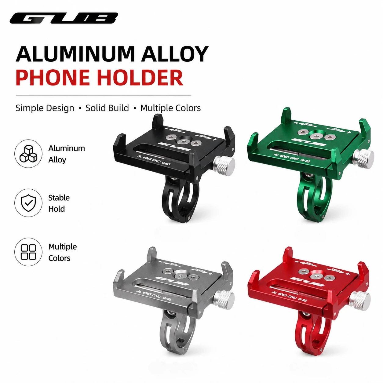 GUB G85 Adjustable Aluminum Alloy Bike Phone Holder 3.5-6.5 inch Bicycle Handlebar Mount Bracket for GPS Cycling Accessories