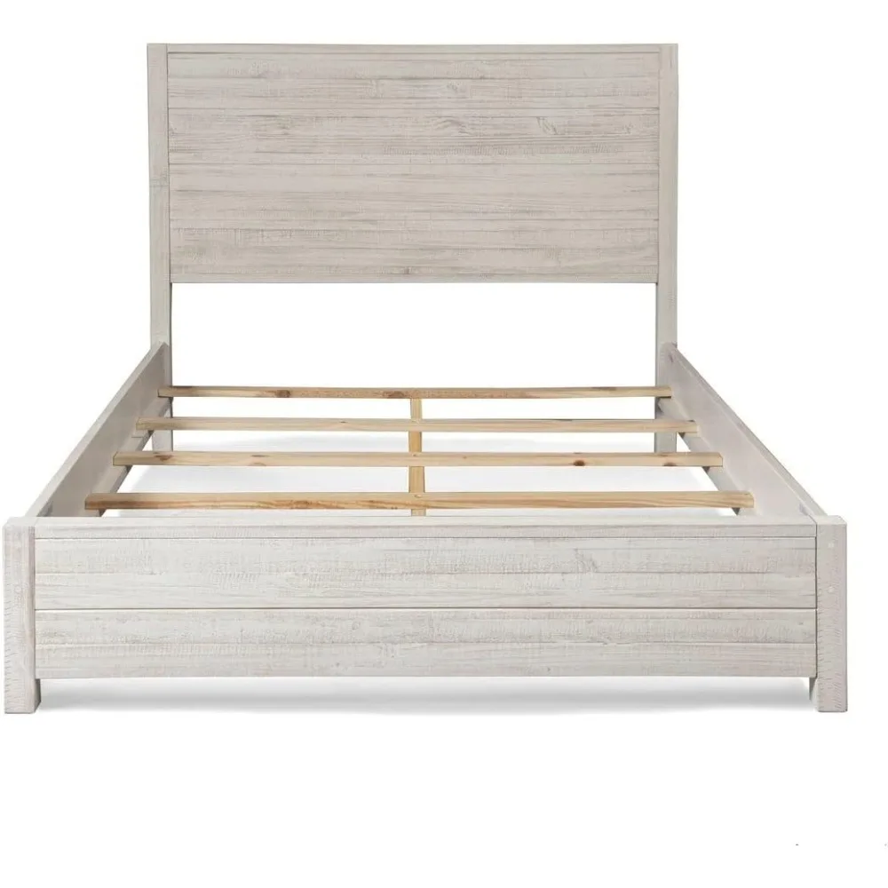 Montauk Solid Wood Bed, Queen Size, Rustic Off-White